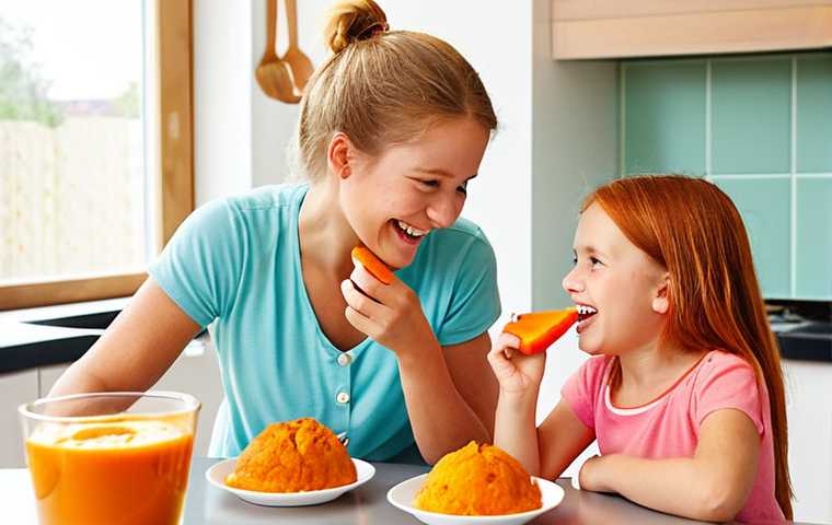 **Prompt:** A heartwarming scene in a bright, modern Dutch kitchen. Two cheerful children, around ages 6-9, are happily eating vibrant, healthy-looking desserts – perhaps colorful fruit popsicles or small, delicious-looking muffins. The desserts appear enticing, with subtle hints of natural colors from fruits or 'hidden' vegetables (e.g., a warm orange hue in a muffin from pumpkin, or a gentle green in a smoothie bowl). A proud and content parent (depicting a Dutch individual) smiles warmly, observing their children's enjoyment. The atmosphere is joyful and wholesome, emphasizing the success of delicious, nutritious treats. Soft, natural daylight illuminates the scene.