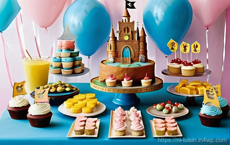 아동과 함께하는 생일 파티 요리 아이디어 - A beautifully presented party table laden with imaginative and healthy snacks designed to captivate ...