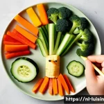 Home 22 아이들의 요리에 적합한 식재료 선택 - A vibrant children’s lunch plate featuring a colorful variety of vegetables arranged playfully as a ...