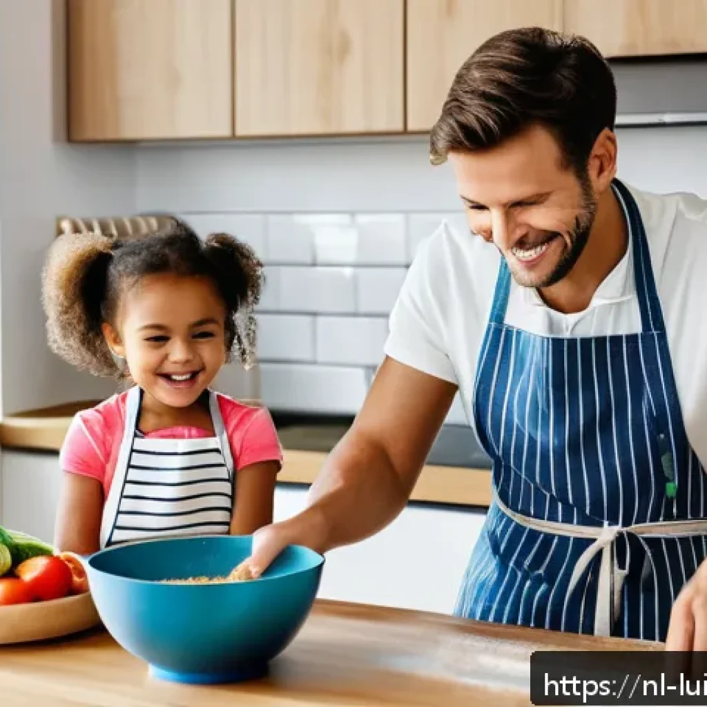 아동 요리와 학습의 연결고리 찾기 - A cheerful Dutch family cooking together in a modern kitchen, a young child wearing an apron and mea...